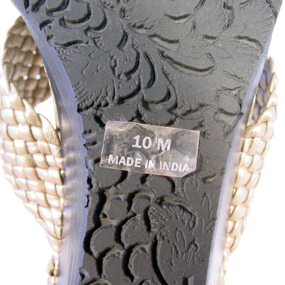 ROBERT ZUR Tamara $250 Woven Gold Leather Wedge Slide Sandals Women's 10 - NWOB - Picture 8 of 9